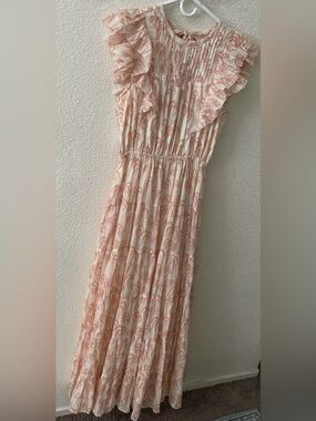 Scotch & Soda Peach and Cream Printed Organic Maxi Voile Dress